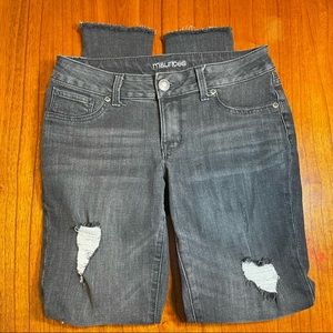 Maurices distressed skinny bootcut jeans with raw hem